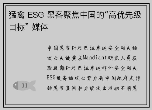 猛禽 ESG 黑客聚焦中国的“高优先级目标” 媒体