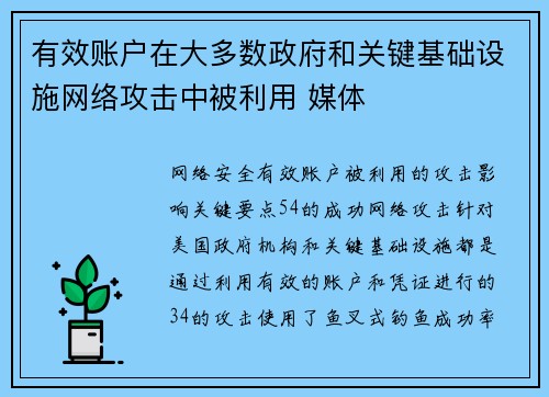 有效账户在大多数政府和关键基础设施网络攻击中被利用 媒体