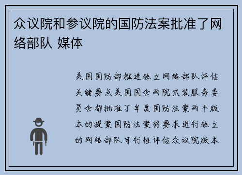 众议院和参议院的国防法案批准了网络部队 媒体